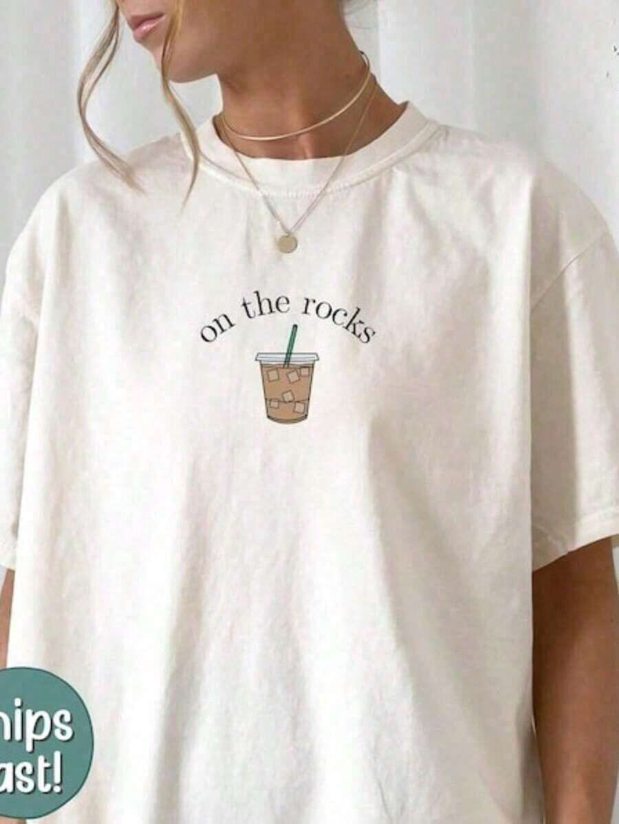 Graphic Tee Oversized - Oversized Coffee Lover T-Shirt With Iced