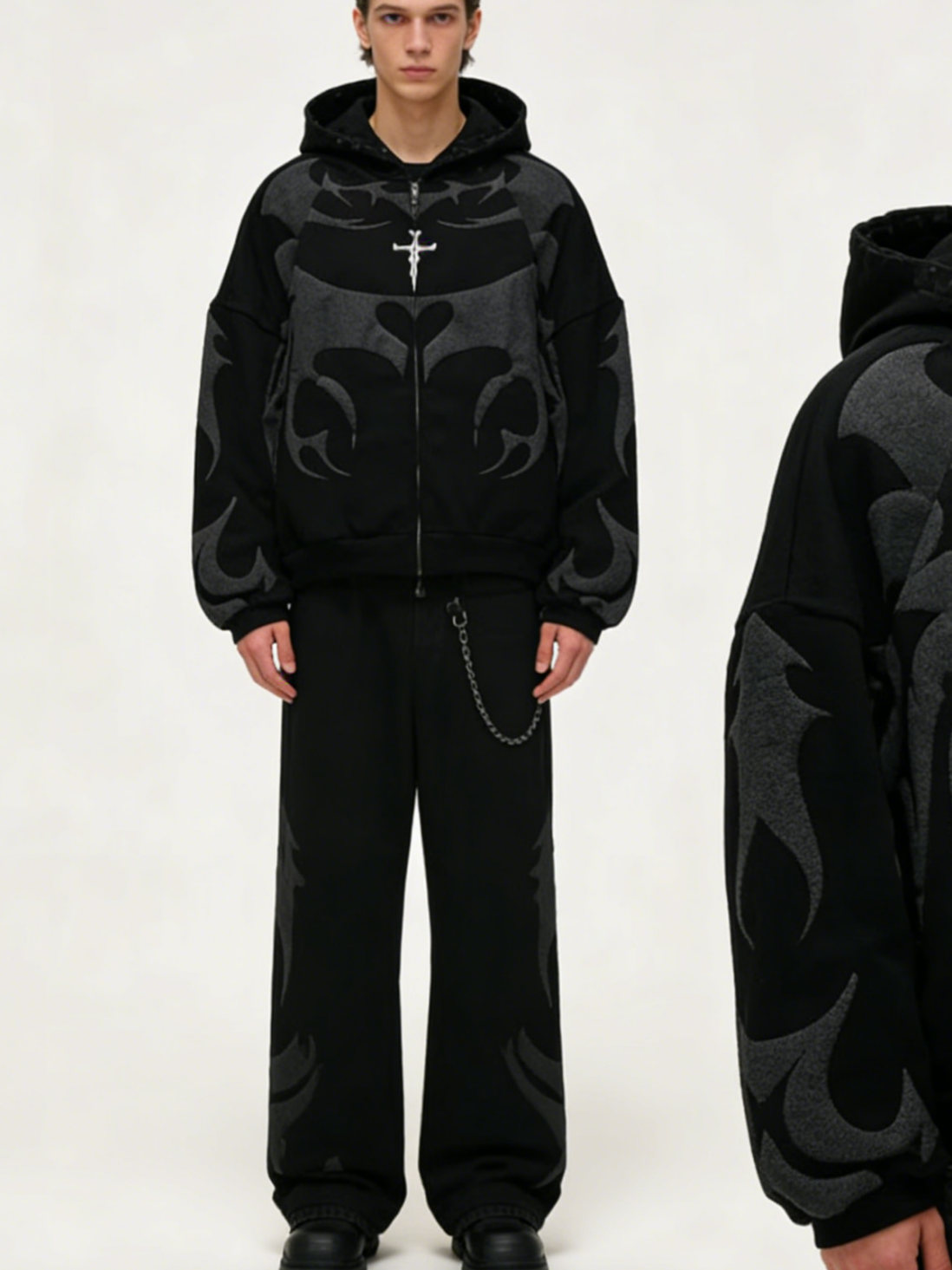 Mens Fashion Quarter Zip - Spring New Foam Print Street Dark