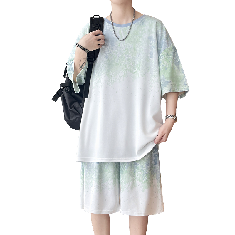 Mens Fashion Suits - 【Top 5-Point Pants】Men's T-Shirt Set New