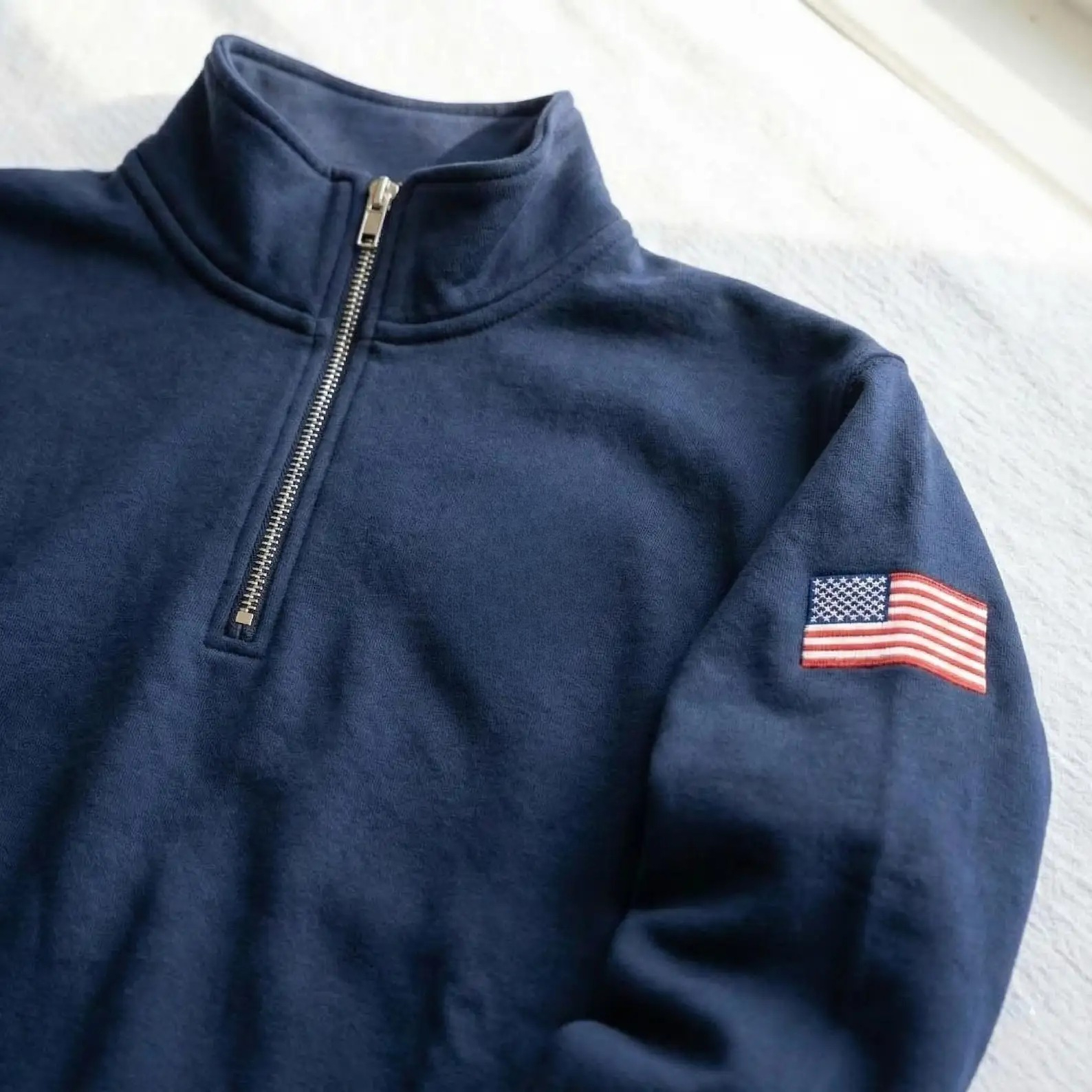 Vintage Embroidered Flag Colla - Mens Fashion Quarter Zip ulasan dan harga