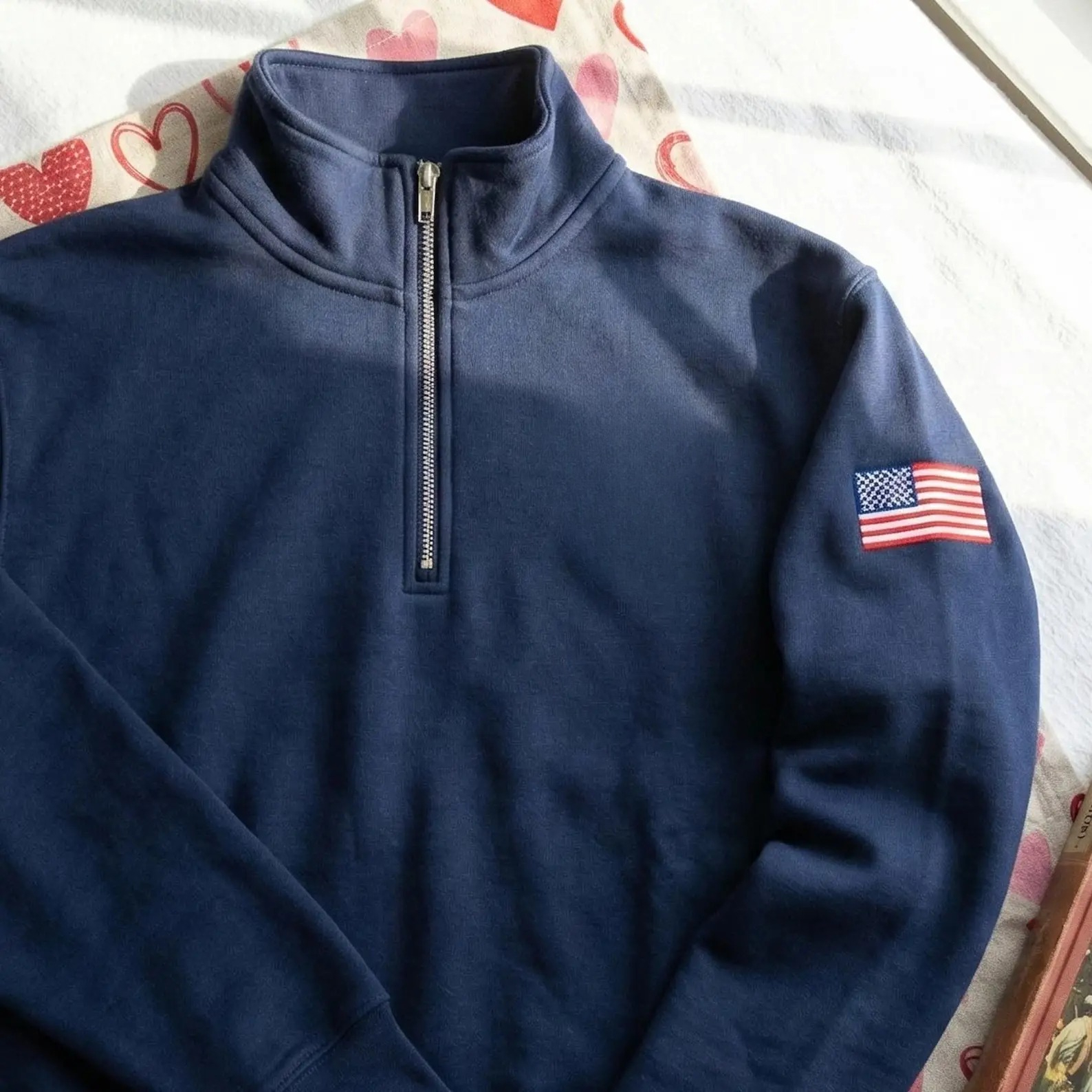 Vintage Embroidered Flag Colla - Mens Fashion Quarter Zip ulasan dan harga