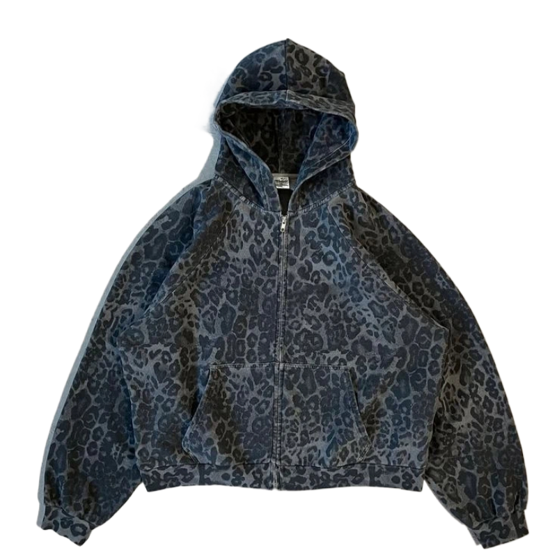 American Retro Leopard Print Z - Men'S Fashion Zipper Hoodie ulasan dan harga