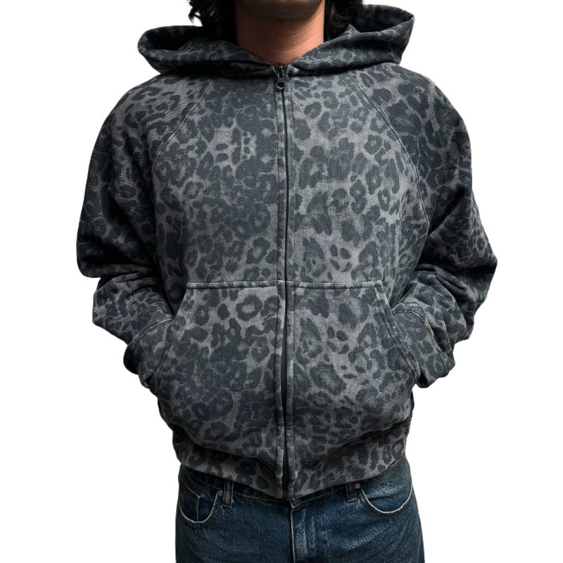 American Retro Leopard Print Z - Men'S Fashion Zipper Hoodie ulasan dan harga