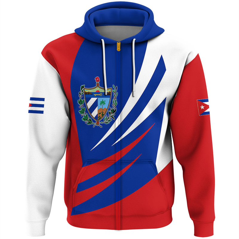 Cuba Flag Map 3D Print Zip Up  - Men'S Fashion Zipper Hoodie ulasan dan harga