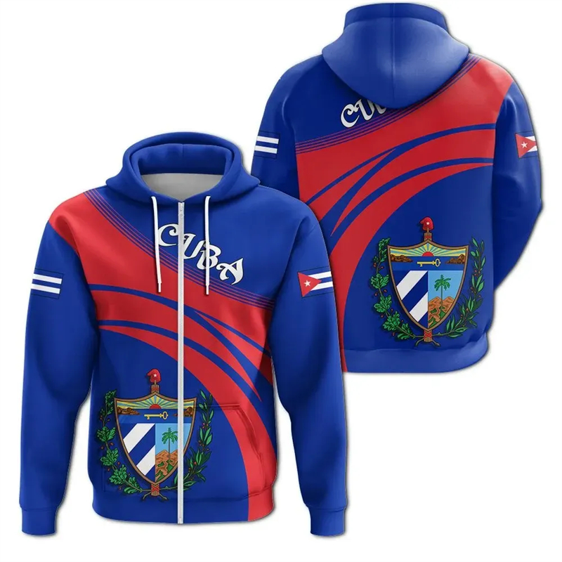 Cuba Flag Map 3D Print Zip Up  - Men'S Fashion Zipper Hoodie ulasan dan harga