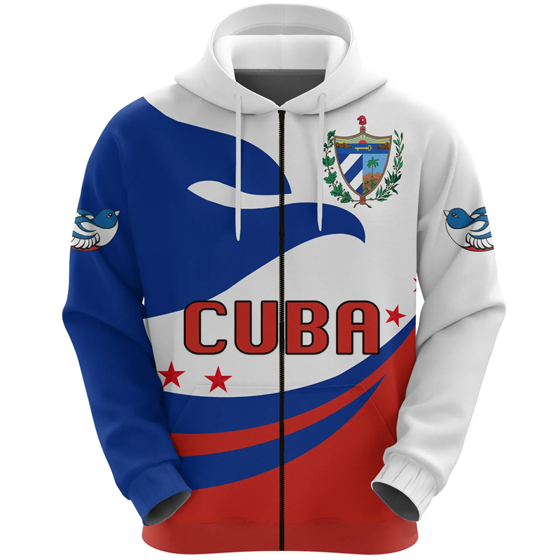 Cuba Flag Map 3D Print Zip Up  - Men'S Fashion Zipper Hoodie ulasan dan harga