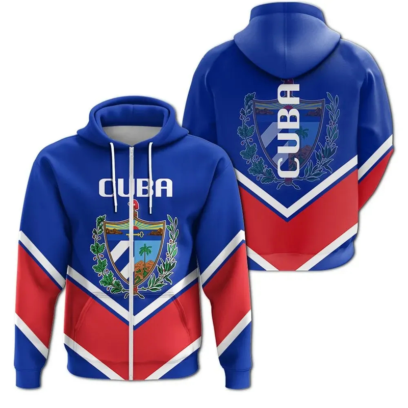Cuba Flag Map 3D Print Zip Up  - Men'S Fashion Zipper Hoodie ulasan dan harga