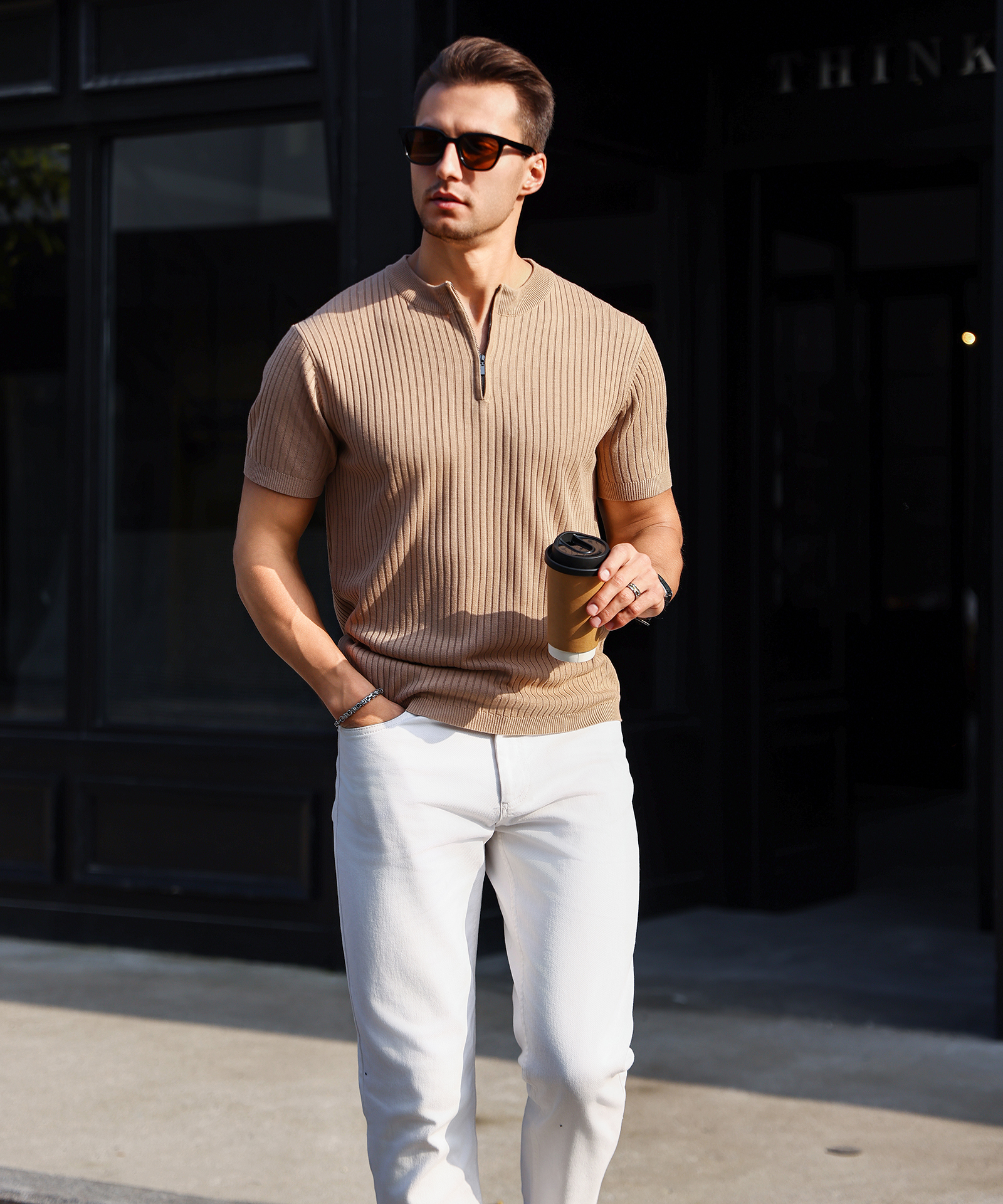 Men's Summer Casual Ribbed Kni - Mens Fashion Quarter Zip ulasan dan harga