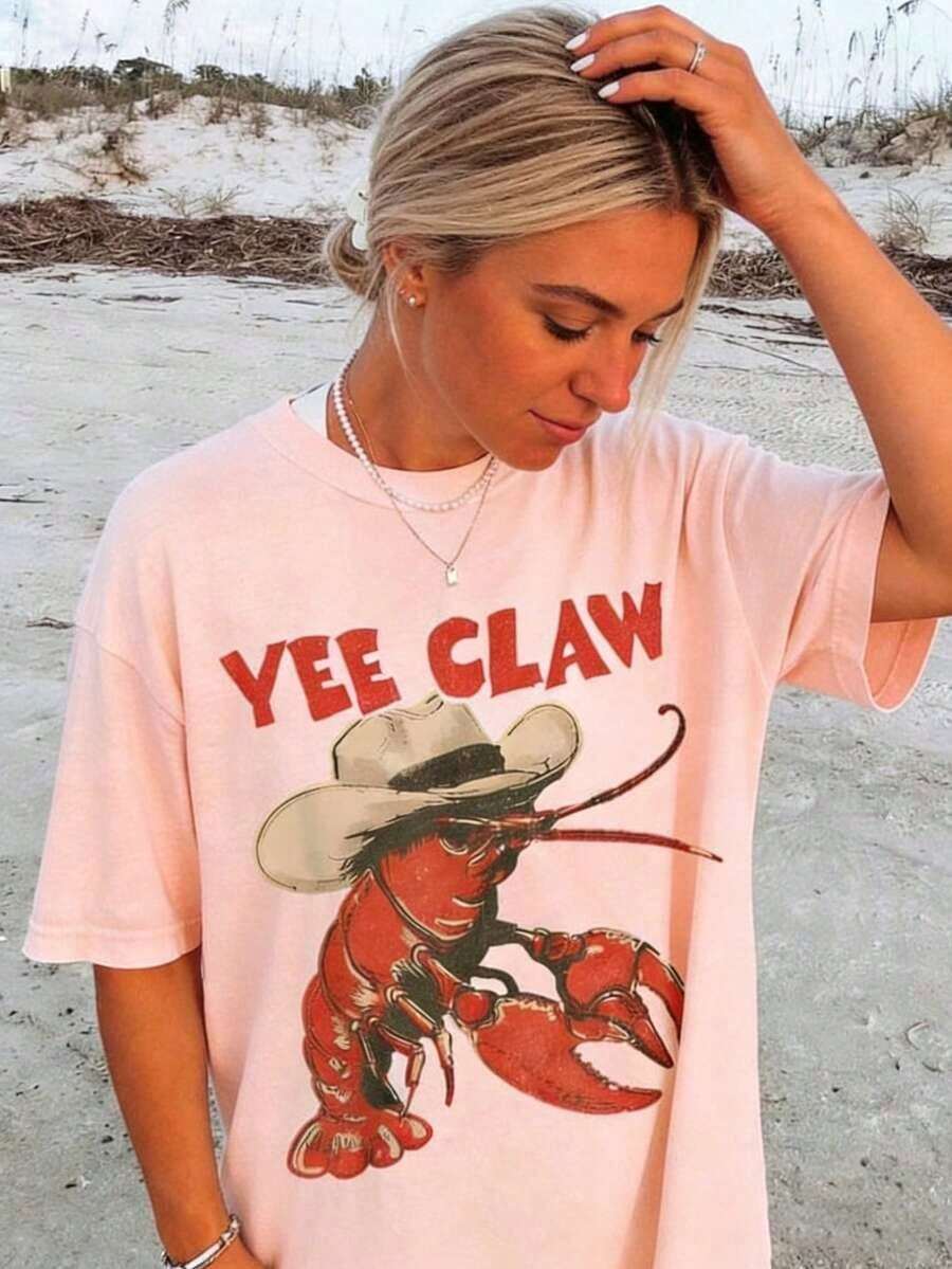 Yee Claw Lobster Cowboy Graphi - Graphic Tee Oversized ulasan dan harga