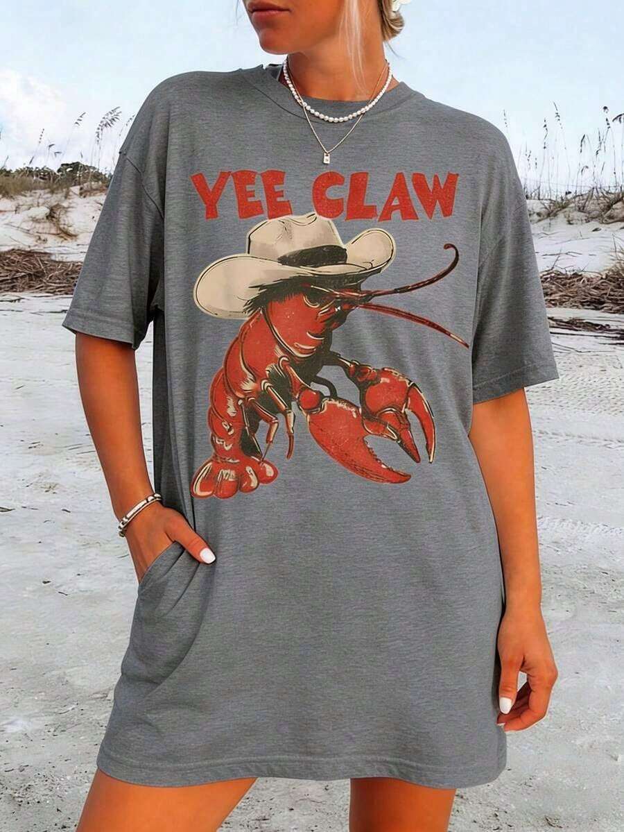 Yee Claw Lobster Cowboy Graphi - Graphic Tee Oversized ulasan dan harga